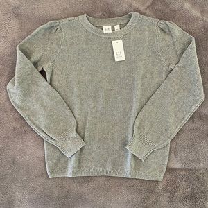 NWT Girls GAP grey with silver thread puff sleeve sweater Large 10